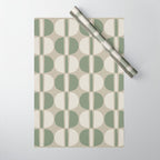 Mid Century Modern Geometric Pattern 176 Sage Green and Beige Wrapping Paper Gallery Image 1