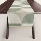 Mid Century Modern Geometric Pattern 176 Sage Green and Beige Table Runner Gallery Image 1