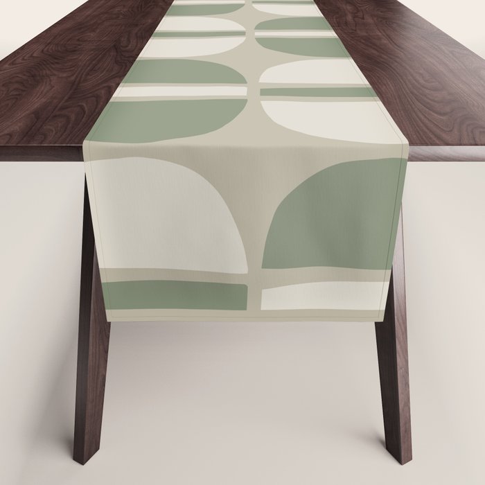 Mid Century Modern Geometric Pattern 176 Sage Green and Beige Table Runner Gallery Image 1