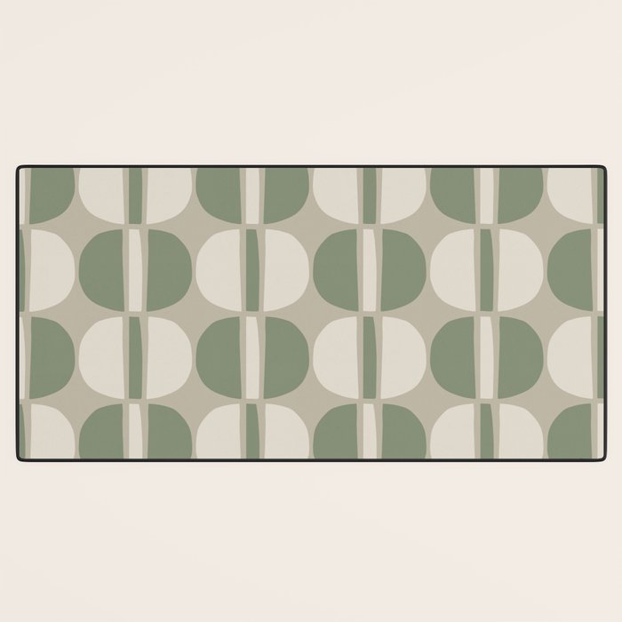 Mid Century Modern Geometric Pattern 176 Sage Green and Beige Desk Mat Gallery Image 3