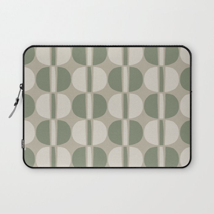 Mid Century Modern Geometric Pattern 176 Sage Green and Beige Laptop Sleeve Gallery Image 1