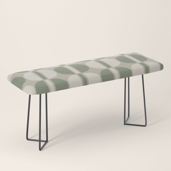 Mid Century Modern Geometric Pattern 176 Sage Green and Beige Bench Gallery Image 1
