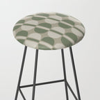 Mid Century Modern Geometric Pattern 176 Sage Green and Beige Stool Gallery Image 2