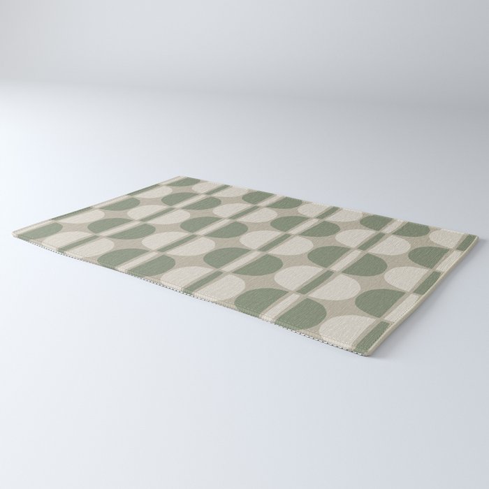 Mid Century Modern Geometric Pattern 176 Sage Green and Beige Rug Gallery Image 3