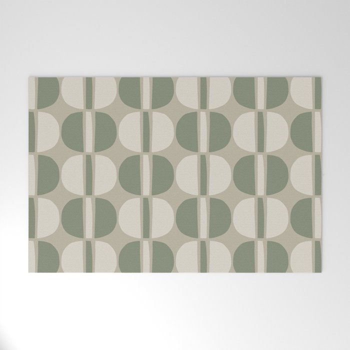 Mid Century Modern Geometric Pattern 176 Sage Green and Beige Welcome Mat Gallery Image 1