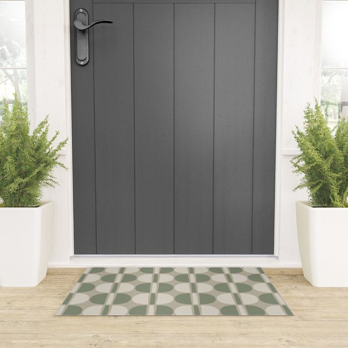 Mid Century Modern Geometric Pattern 176 Sage Green and Beige Welcome Mat Gallery Image 3
