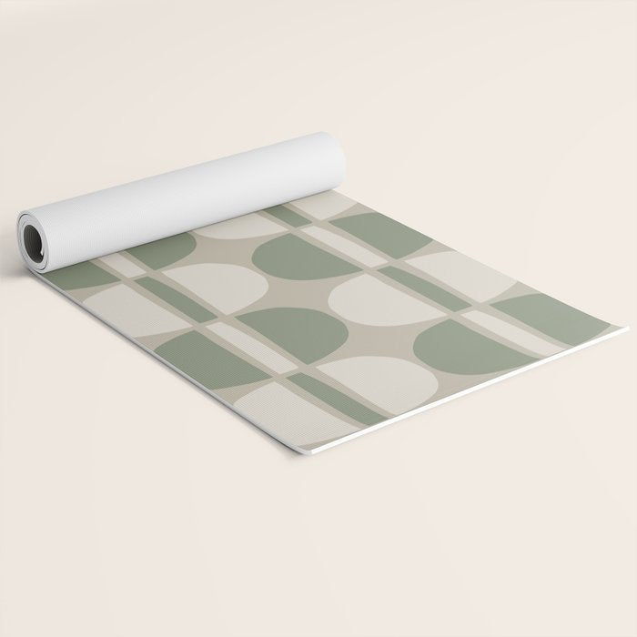 Mid Century Modern Geometric Pattern 176 Sage Green and Beige Yoga Mat Gallery Image 2