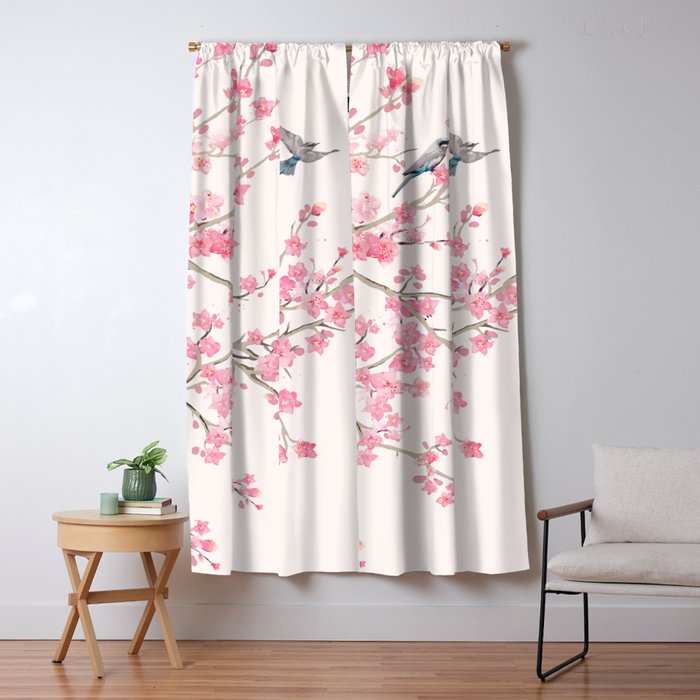 Birds and cherry blossoms Window Curtain Gallery Image 5