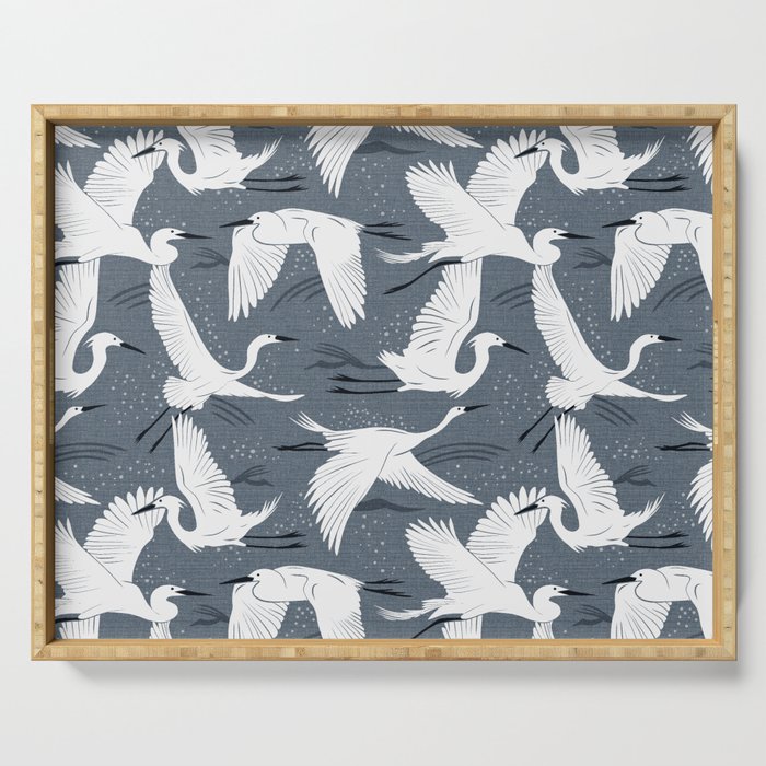 Soaring Wings - Steel Blue Grey Serving Tray Gallery Image 1