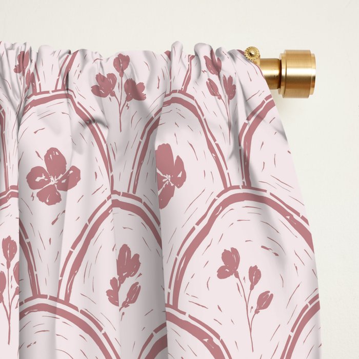 Rustic scallop floral block print - dusty rose pink pattern Window Curtain Gallery Image 2