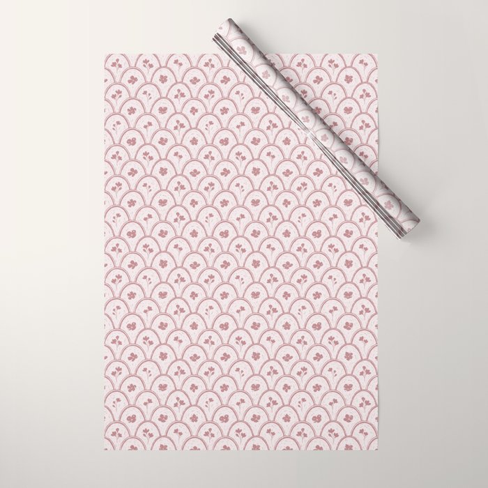 Rustic scallop floral block print - dusty rose pink pattern Wrapping Paper Gallery Image 1