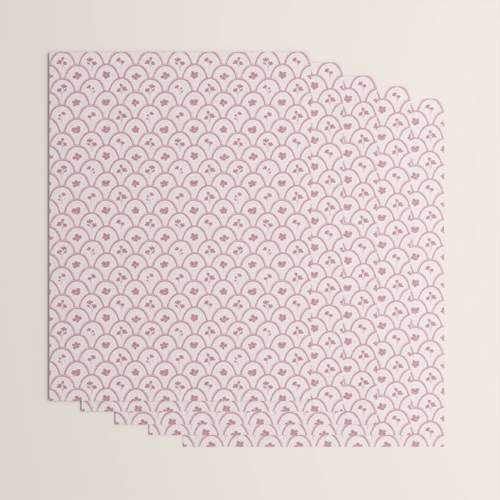 Rustic scallop floral block print - dusty rose pink pattern Wrapping Paper Gallery Image 3