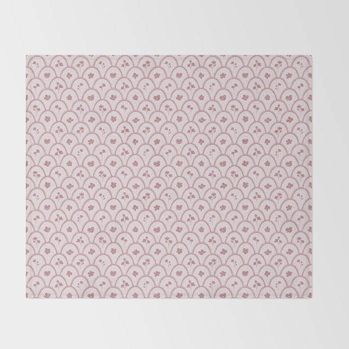 Rustic scallop floral block print - dusty rose pink pattern Throw Blanket Gallery Image 2