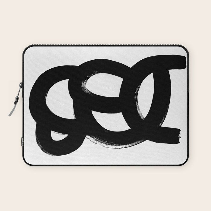 Black & White Minimalist Abstract Mid century Ink Art Dark Brush Strokes Laptop Sleeve Gallery Image 1