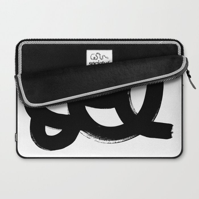 Black & White Minimalist Abstract Mid century Ink Art Dark Brush Strokes Laptop Sleeve Gallery Image 2