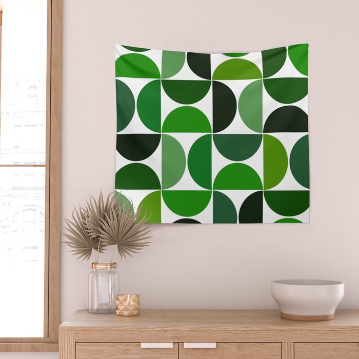 Mid century modern geometric Green  Wall Tapestry Gallery Image 2
