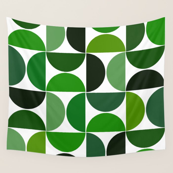 Mid century modern geometric Green  Wall Tapestry Gallery Image 1