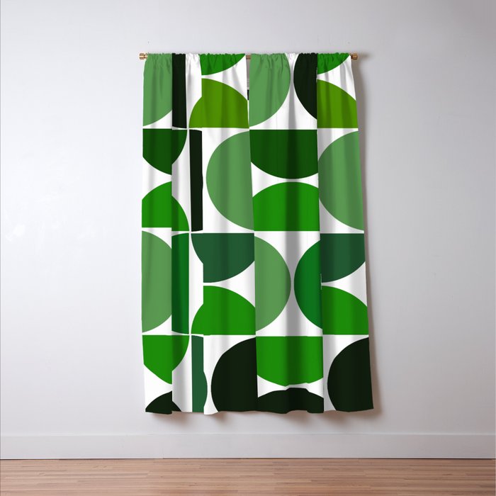 Mid century modern geometric Green  Window Curtain Gallery Image 3