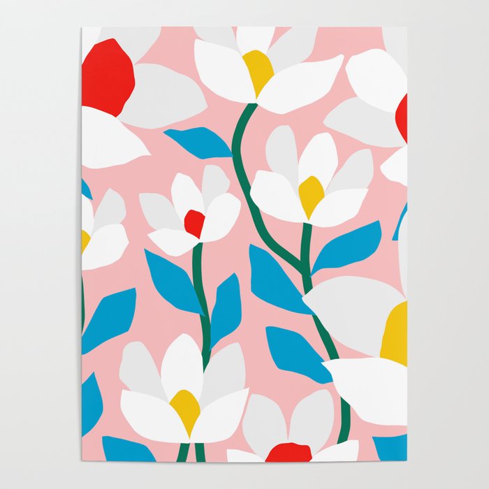 White Spring Florals Poster Gallery Image 1