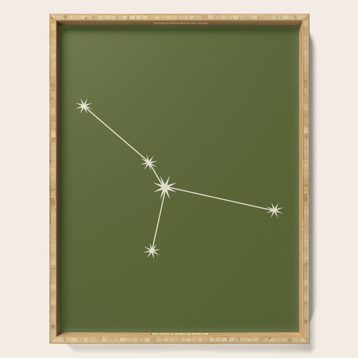 Cancer Zodiac Star Constellation Line Art Olive Green Serving Tray Gallery Image 1