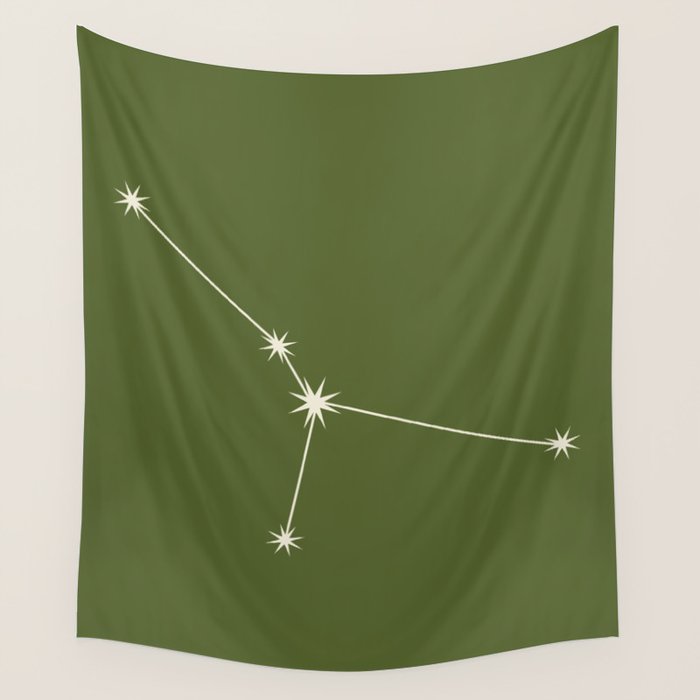 Cancer Zodiac Star Constellation Line Art Olive Green Wall Tapestry Gallery Image 4