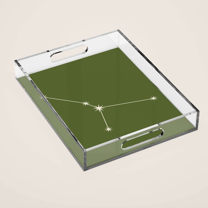 Cancer Zodiac Star Constellation Line Art Olive Green Acrylic Tray Gallery Image 1