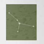 Cancer Zodiac Star Constellation Line Art Olive Green Throw Blanket Gallery Image 2