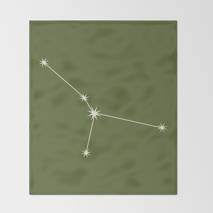 Cancer Zodiac Star Constellation Line Art Olive Green Throw Blanket Gallery Image 2