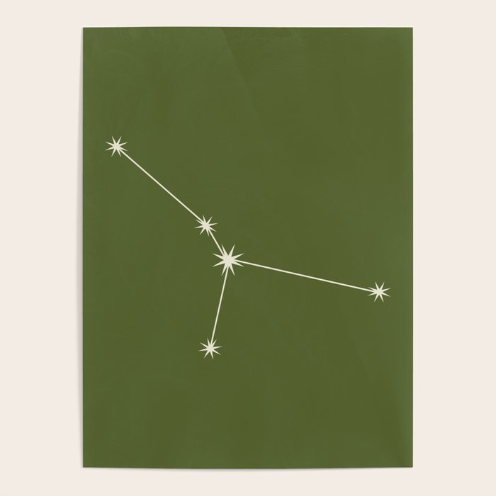 Cancer Zodiac Star Constellation Line Art Olive Green Poster Gallery Image 4