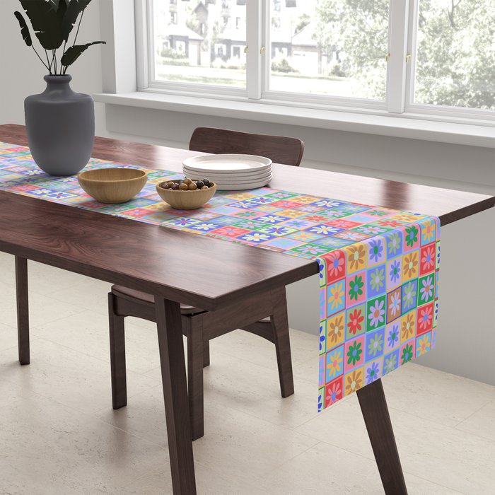 Checkered Flower Pattern  Table Runner Gallery Image 2