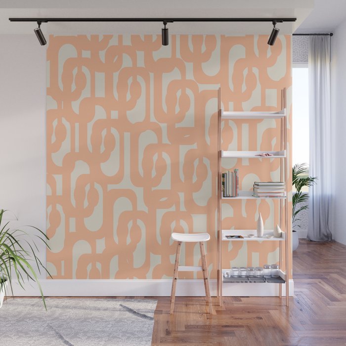 Peach Mid Century Modern Loop Pattern Wall Mural Gallery Image 1