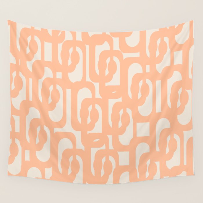 Peach Mid Century Modern Loop Pattern Wall Tapestry Gallery Image 4