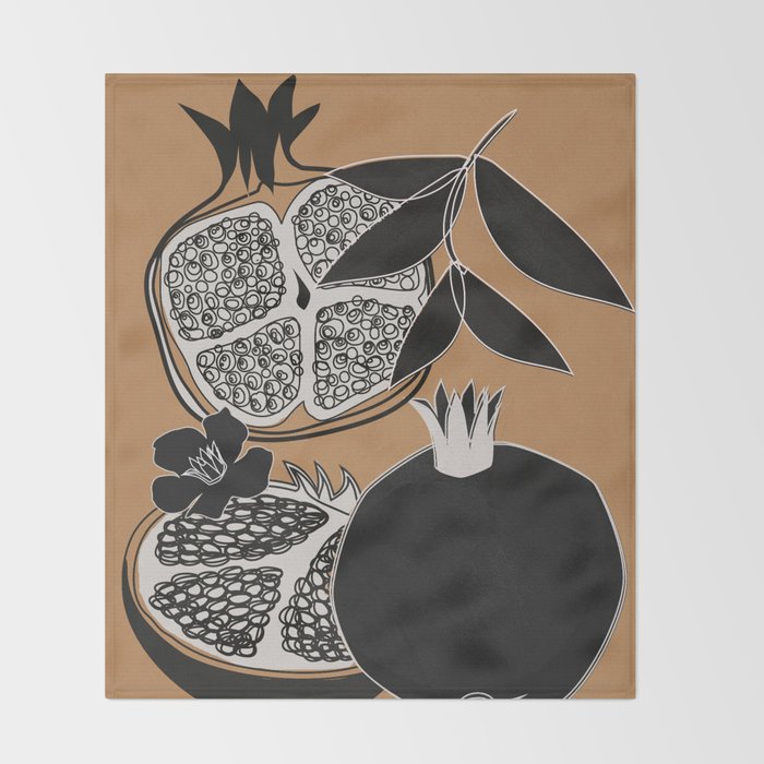 Line Art Pomegranates 5 Throw Blanket Gallery Image 2