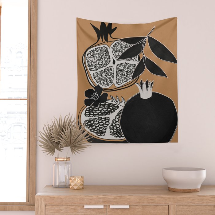 Line Art Pomegranates 5 Wall Tapestry Gallery Image 2