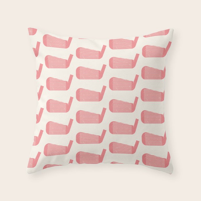 Golf Club Head Vintage Pattern (Beige/Pink) Throw Pillow Gallery Image 6