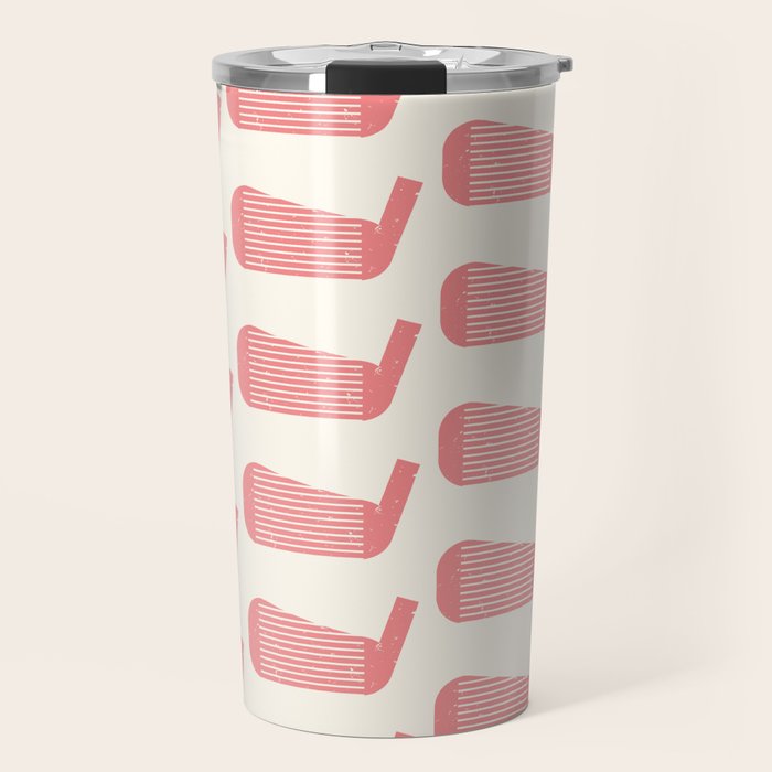 Golf Club Head Vintage Pattern (Beige/Pink) Travel Mug Gallery Image 1