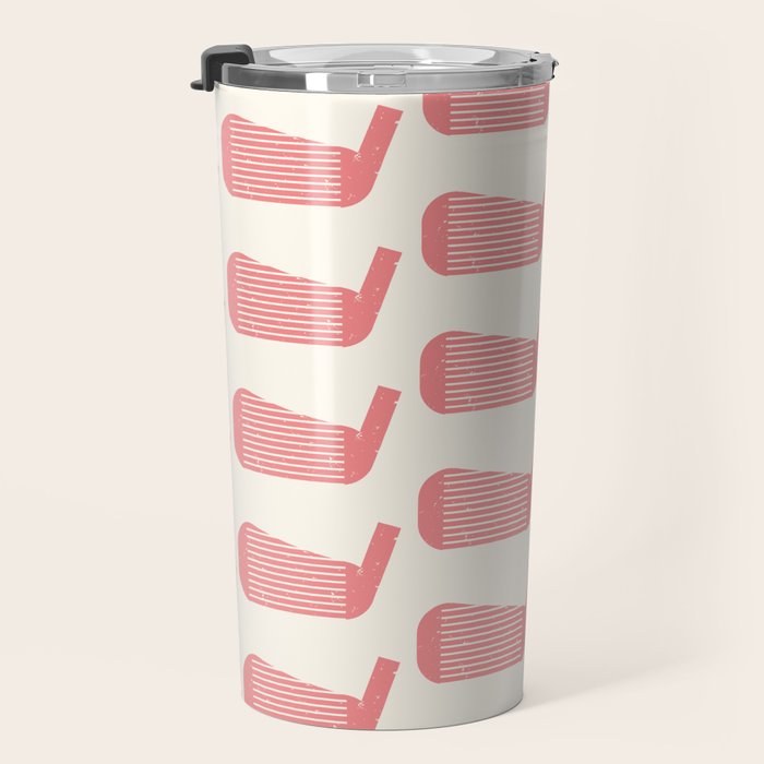 Golf Club Head Vintage Pattern (Beige/Pink) Travel Mug Gallery Image 3
