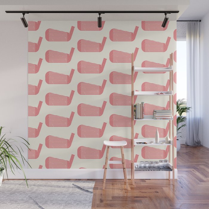 Golf Club Head Vintage Pattern (Beige/Pink) Wall Mural Gallery Image 1