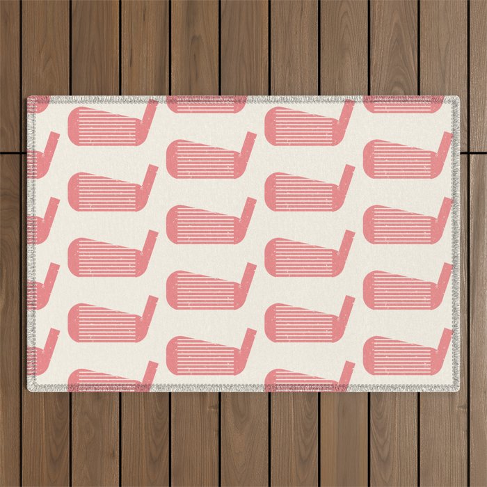 Golf Club Head Vintage Pattern (Beige/Pink) Outdoor Rug Gallery Image 1
