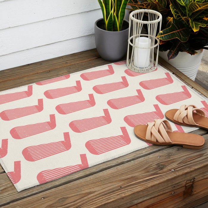 Golf Club Head Vintage Pattern (Beige/Pink) Outdoor Rug Gallery Image 2