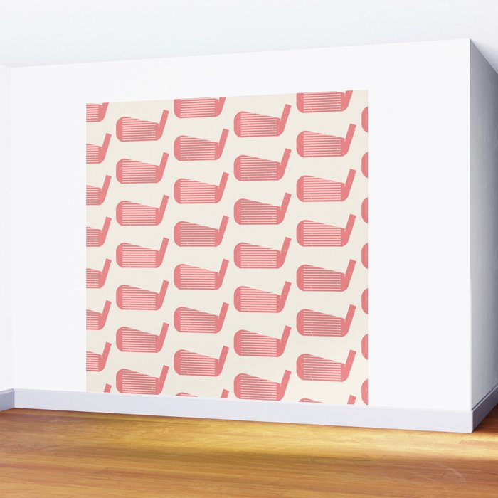 Golf Club Head Vintage Pattern (Beige/Pink) Wall Mural Gallery Image 2