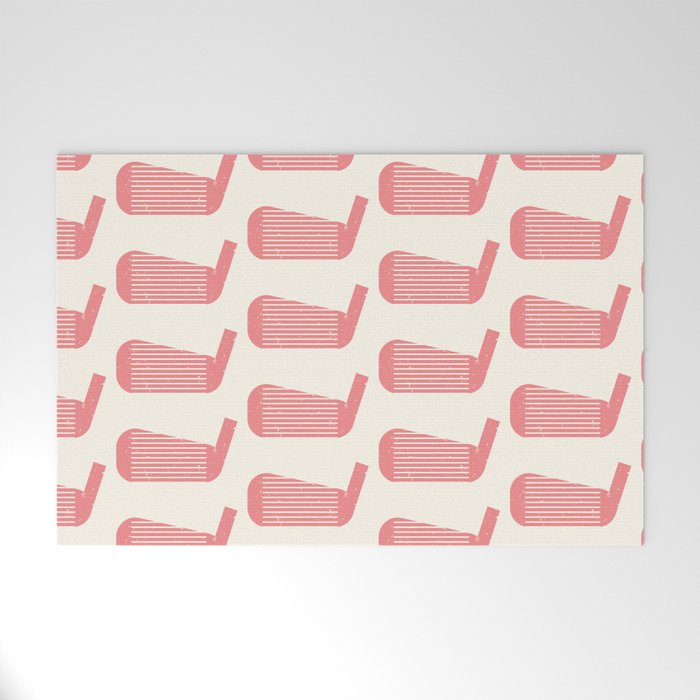 Golf Club Head Vintage Pattern (Beige/Pink) Welcome Mat Gallery Image 1