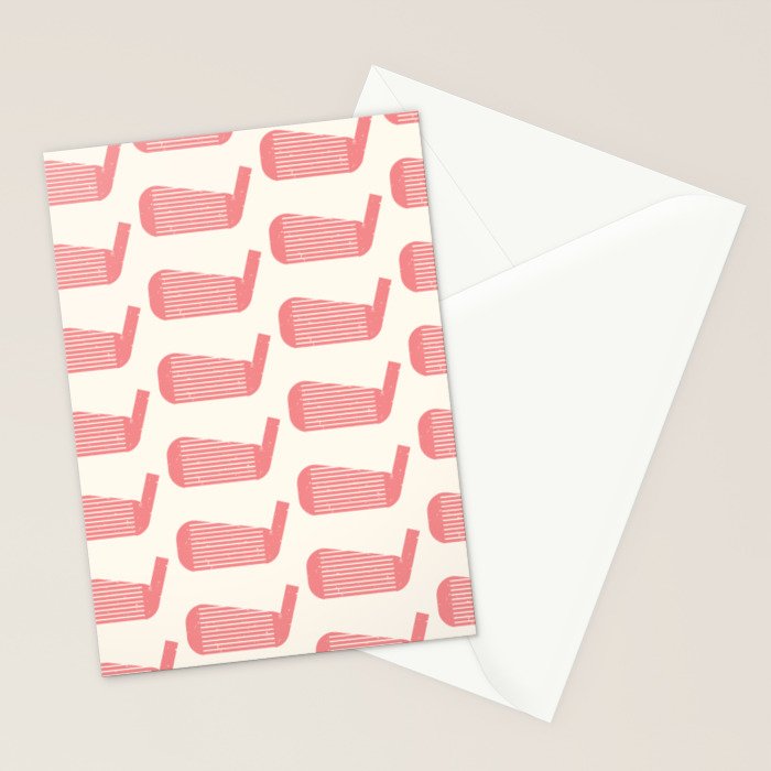 Golf Club Head Vintage Pattern (Beige/Pink) Stationery Card Gallery Image 2