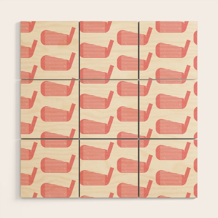 Golf Club Head Vintage Pattern (Beige/Pink) Wood Wall Art Gallery Image 1