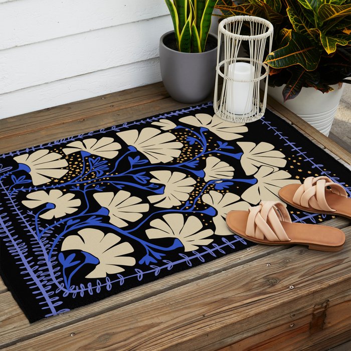 Klimts always blooming good mood deep black Outdoor Rug Gallery Image 2