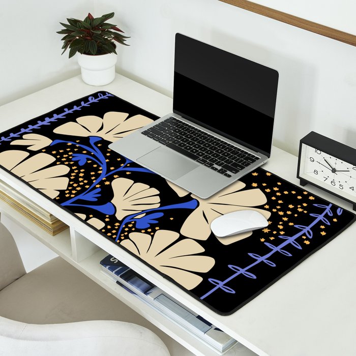 Klimts always blooming good mood deep black Desk Mat Gallery Image 2