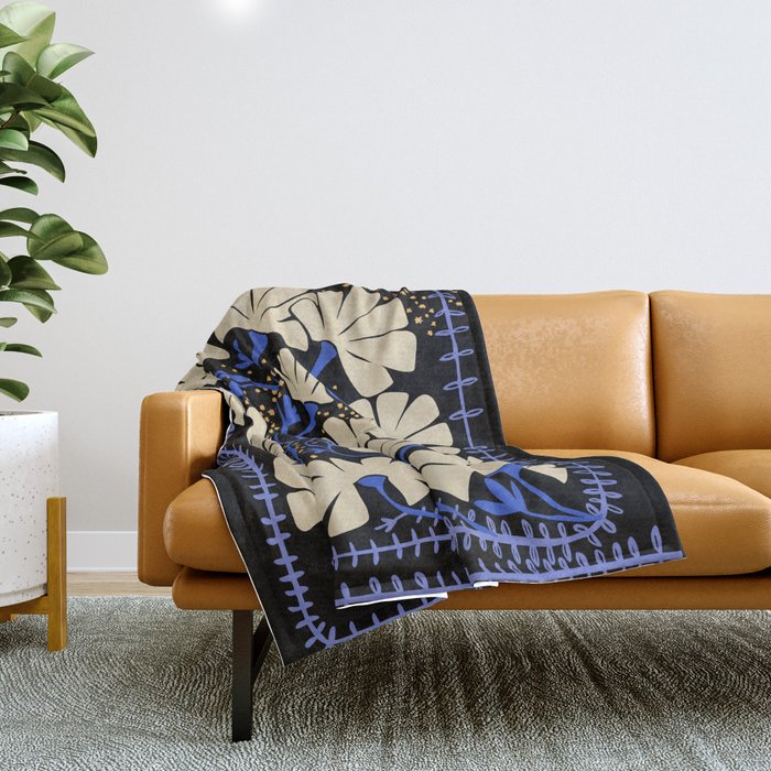 Klimts always blooming good mood deep black Throw Blanket Gallery Image 1