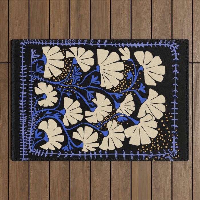 Klimts always blooming good mood deep black Outdoor Rug Gallery Image 1