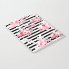 Vintage blush pink floral black white stripes Notebook Gallery Image 3