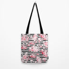 Vintage blush pink floral black white stripes Tote Bag Gallery Image 2